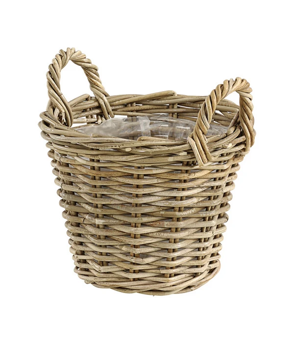 Van Der Leeden Rattan-Korb Mit Henkeln, Rund, Grau-braun 3 Van Der Leeden Rattan-Korb Mit Henkeln, Rund, Grau-braun