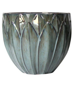 Dehner Keramik-Topf Kassandria, Rund, Grün-blau