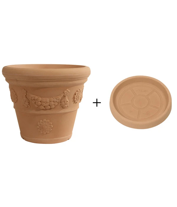Farmet New Kunststoff-Topf Festonato, Rund, Terrakotta, Inkl. Untersetzer 3 Farmet New Kunststoff-Topf Festonato, Rund, Terrakotta, Inkl. Untersetzer